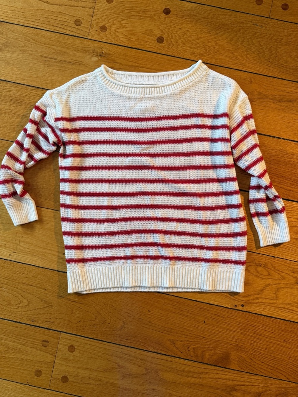 LOFT White and Red Striped Crewneck Sweater